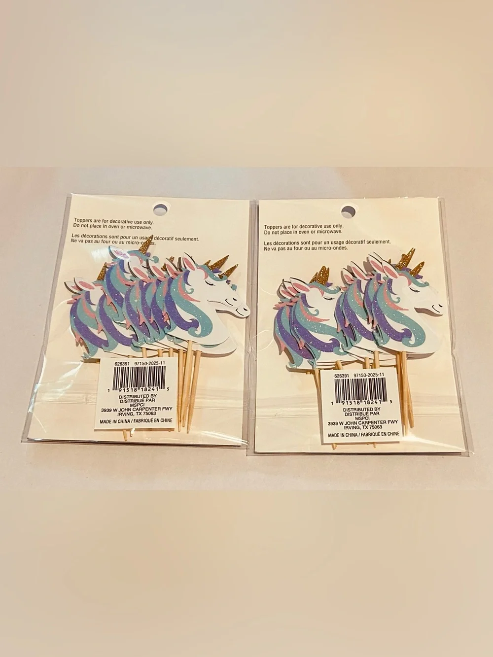 New 24 Unicorn Toppets Food Safe Blue Gold Pink Purple Glitter Bamboo & Paper